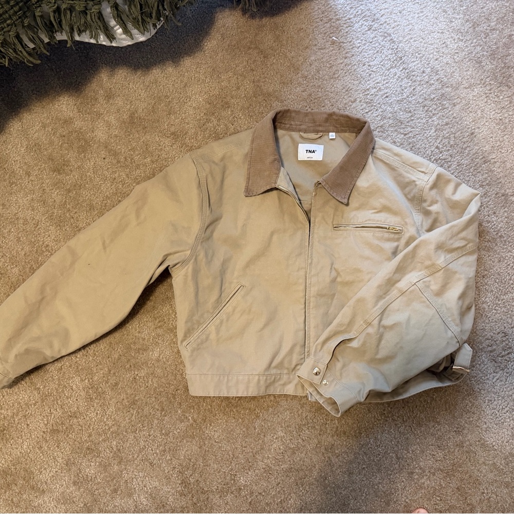 TNA Tan Cropped Jacket with Corduroy Trim